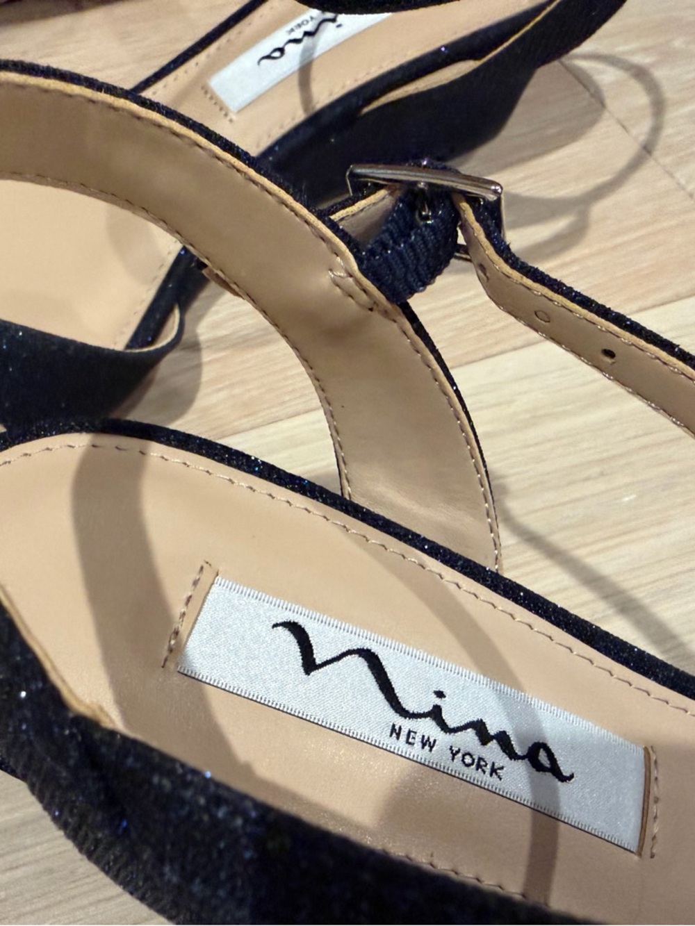 Nina Navy Blue Glitter Heeled Sandals - Picture 8 of 8
